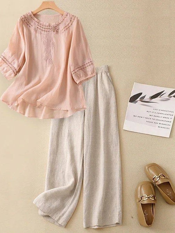 High-End Cotton Linen Set Wome - Linen Shirt Breathable 评论和价格