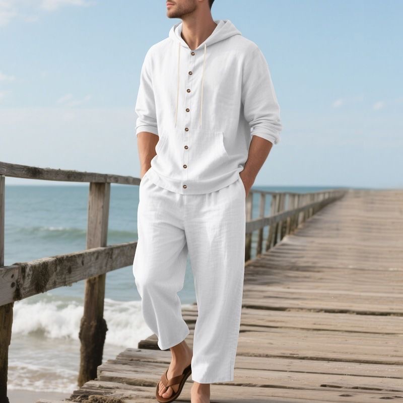 Men's Linen Beach Set Summer C - Linen Shirt Breathable 评论和价格
