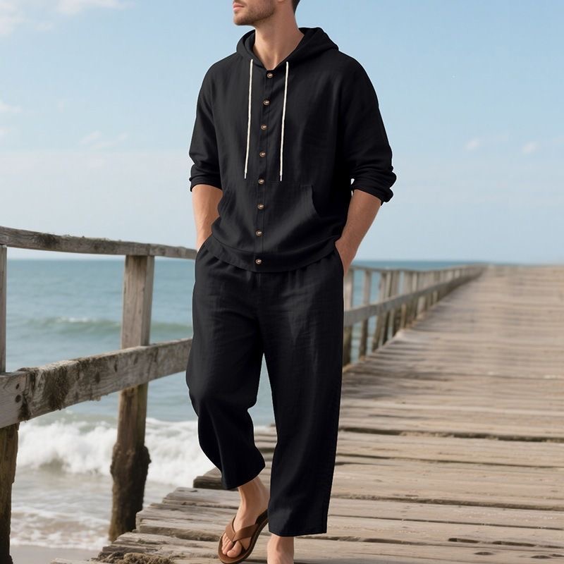Men's Linen Beach Set Summer C - Linen Shirt Breathable 评论和价格