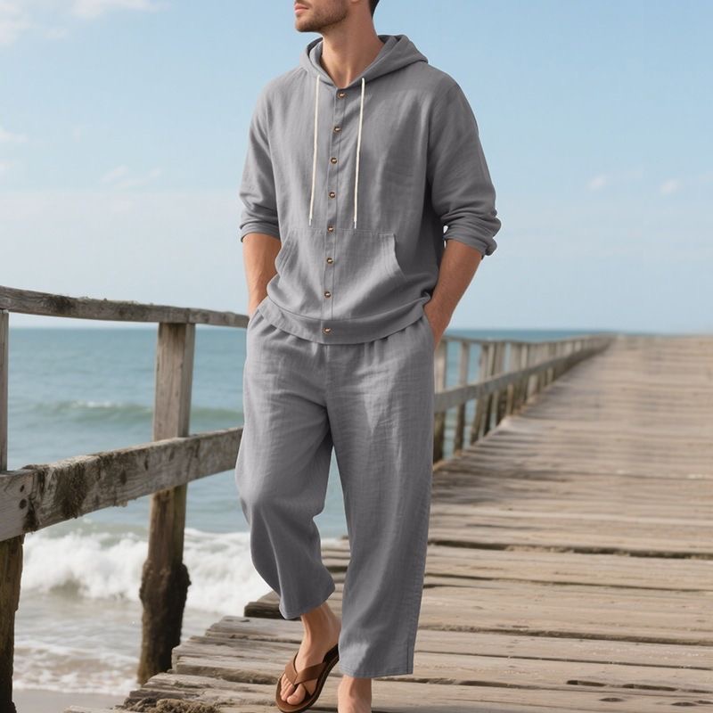 Men's Linen Beach Set Summer C - Linen Shirt Breathable 评论和价格